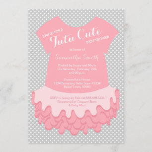 Tutu Cute Baby shower Invitation Pink and Grey Kaart