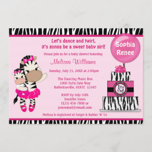 TuTu Cute Baby shower nodigt ZEBRA MEISJE mama uit Kaart