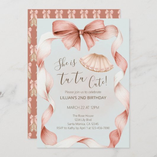 Tutu Cute Ballet Second Birthday Invitation (Devant / Derrière)