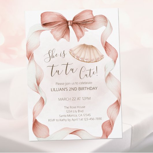 Tutu Cute Ballet Second Birthday Invitation
