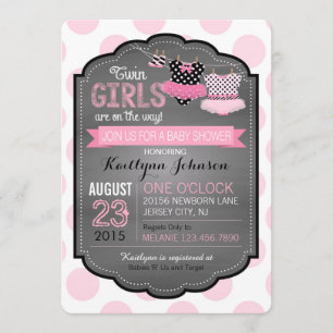 Tutu en Dot Twin Girls Baby shower Kaart