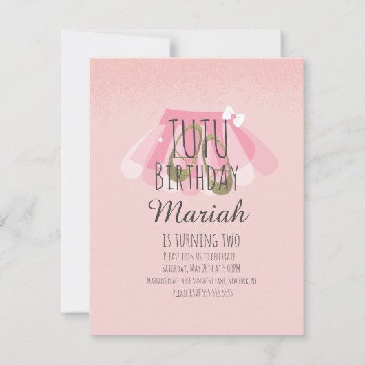Tutu Girl's Birthday Pink Faux Glitter Ballerina Kaart (Voorkant)