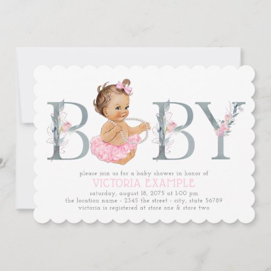 Tutu Gris Rose Bébé Douche Invitations (Devant)