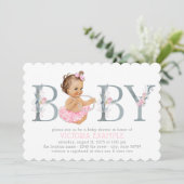 Tutu Gris Rose Bébé Douche Invitations (Debout devant)