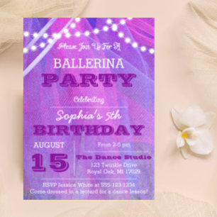Tutu Lights Purple Ballet Anniversaire Invitation