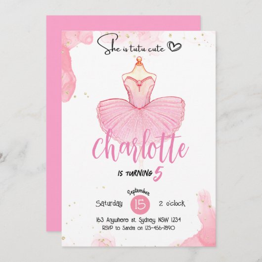 tutu mignon Ballet invitation d'anniversaire (Devant / Derrière)
