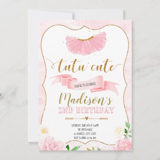 Tutu mignonne invitation à la fête d'anniversaire (Devant)