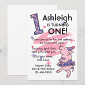 Tutu Piggy 1er Anniversaire Invitations Personnali (Devant / Derrière)