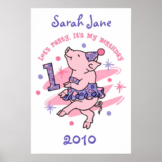 Tutu Piggy 1er Anniversaire Poster personnalisé (Devant)