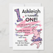 Tutu Piggy 1st Birthday Custom Invitations Kaart (Voorkant)