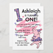 Tutu Piggy 1st Birthday Custom Invitations Kaart (Voorkant / Achterkant)