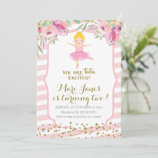 Tutu roze meisje verjaardagsuitnodiging kaart (Staand voorkant)