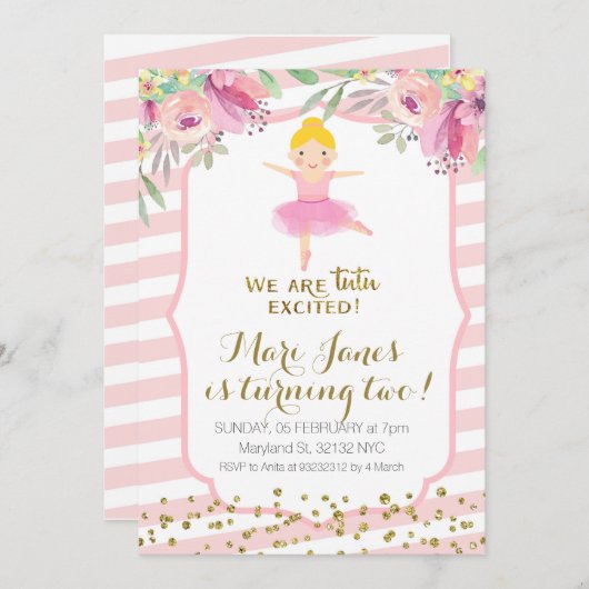 Tutu roze meisje verjaardagsuitnodiging kaart (Voorkant / Achterkant)