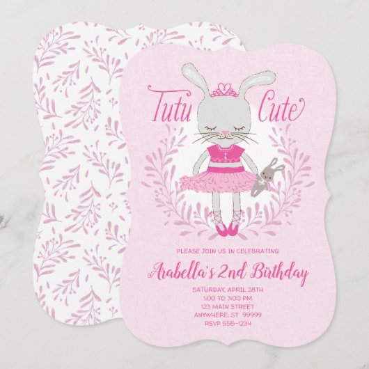 Tutu Schattige Bunny Verjaardagsuitnodiging Kaart (Voorkant / Achterkant)