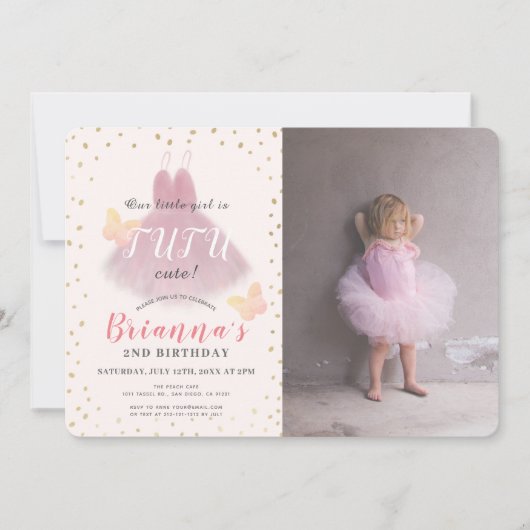 Tutu Schattigee Ballerina Roze & Gouden Foto 2e Ve Kaart (Voorkant)