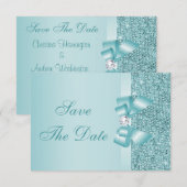Tuurblauw Gedrukt met Pailletten Huwelijk Sla de D Save The Date (Voorkant / Achterkant)