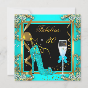 Tuurblauw Gouden Verbluffend 30 Verjaardagsfeest Kaart
