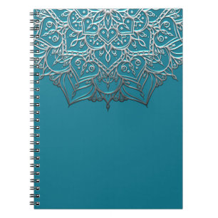 Tuurblauw & Zilver Mandala Elegante Minimaal Marok Notitieboek