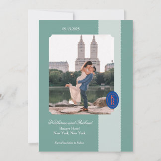 Tuurblauwe Save The Date met geschulpte rand Kaart