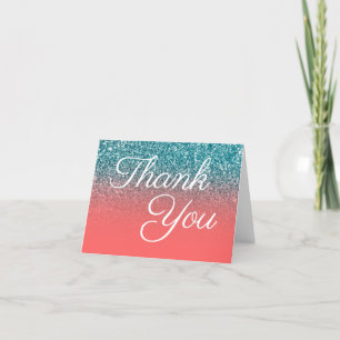Tuurlijk Glitter Koraal Ombre Elegante Calligrafie Bedankkaart