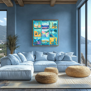 Tuurquoise en Blauw Omrande Woestijn Kunst Raster Perfect Poster