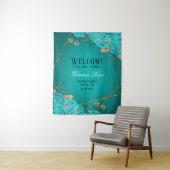 Tuurquoise en Gouden Bloem Bruiloft Welkom Wandkleed (In situ)