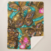Tuurquoise en Gouden Vlinders Persoonlijke Naam Sherpa Deken (Voorkant)