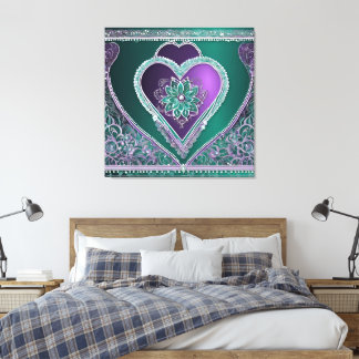 Tuurquoise en paarse met juwelen bezette Mandala H Canvas Afdruk