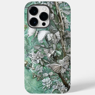 Tuurquoise en Zilveren Vlinders met Gepersonalisee Case-Mate iPhone 14 Pro Max Hoesje