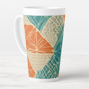 Tuurquoise, Oranje en Taan abstracte bloemen Latte Mok