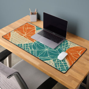 Tuurquoise, Oranje en Taankleurige Abstracte Bloem Bureaumat