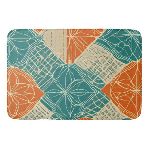 Tuurquoise, oranje en taupe abstracte bloemen badmat