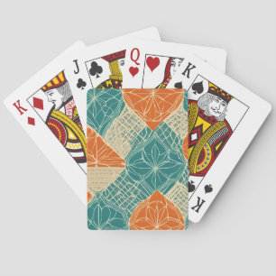 Tuurquoise, Oranje en Taupe Abstracte Bloemen Pokerkaarten