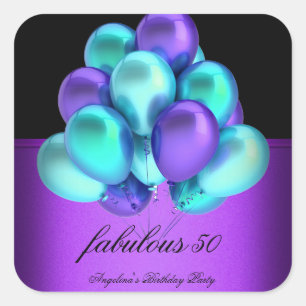 Tuurquoise Paars Prachtig Zwarte Ballonnen Feest Vierkante Sticker