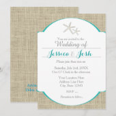 Tuurquoise strand jute sterfish uitnodiging (Voorkant / Achterkant)