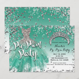 Tuurquoise & Zilver Glitter Glam Jurk Pre Prom Fee Kaart