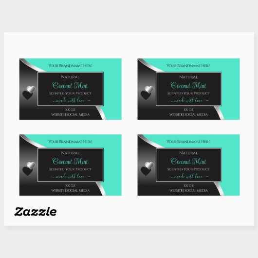 Tuurzwart gegolfde zilveren grappige hartjes produ rechthoekige sticker (Vel)