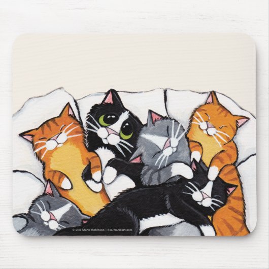 Tux en Tabby Cat Sleepover | Kat Art Mousepad Muismat (Voorkant)