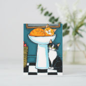 Tux- en tabletkatten in de illustratie Bathroom-go Briefkaart (Staand voorkant)