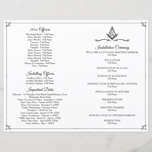 Tux Masonic Programme Modèle Freemason (Dos)