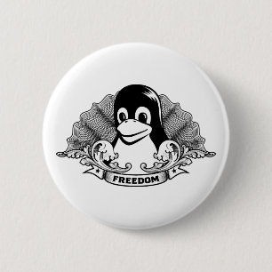 Tux Penguin - (Linux, Open Source, Copyleft, FSF) Ronde Button 5,7 Cm