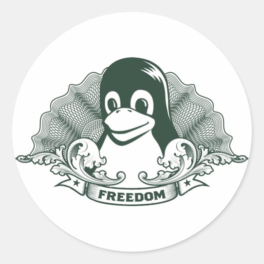 Tux Penguin - (Linux, Open Source, Copyleft, FSF) Ronde Sticker (Voorkant)