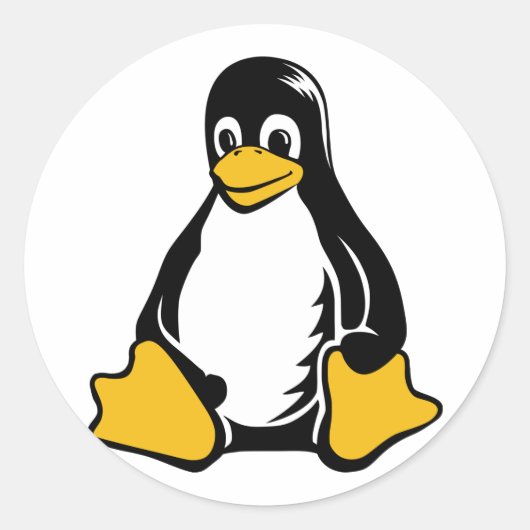 Tux Penguin - (Linux, Open Source, Copyleft, FSF) Ronde Sticker (Voorkant)