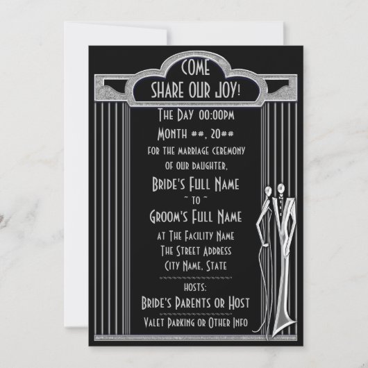 Tuxedo - Art Deco - Black en Silver - Weddenschap Kaart (Voorkant)