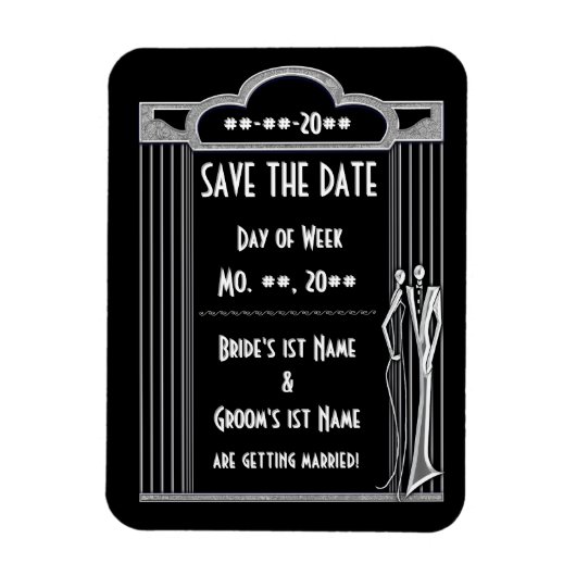 Tuxedo - Art Déco - Mariage Enregistrer Le Magnet  (Vertical)