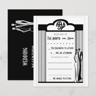 Tuxedo - Art déco - noir sur blanc carte RSVP