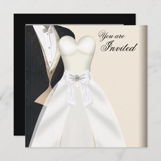 Tuxedo Ball Gown Black Cravate Party Invitations (Devant / Derrière)