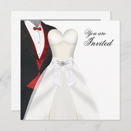 Tuxedo Ball Gown Black Cravate Party Invitations (Devant / Derrière)