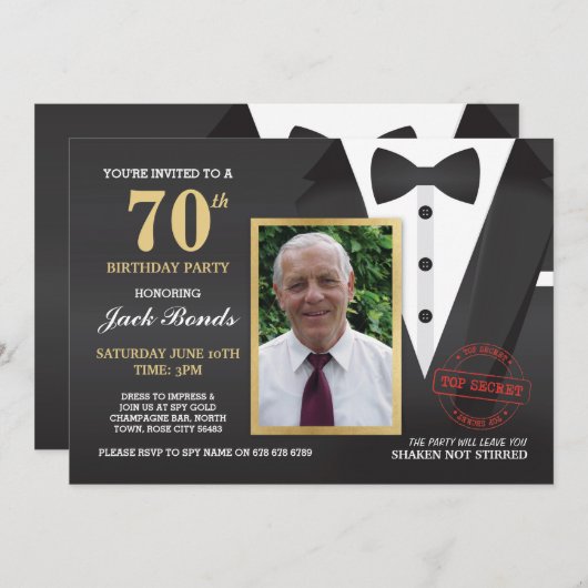Tuxedo Ball Invitation Photo Agent Birthday Bowtie (Devant / Derrière)