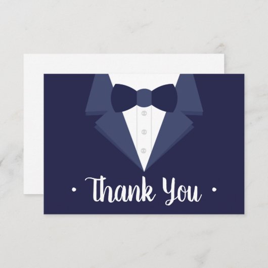Tuxedo Bedankt Card, Navy Stropdas RSVP Kaartje (Voorkant / Achterkant)